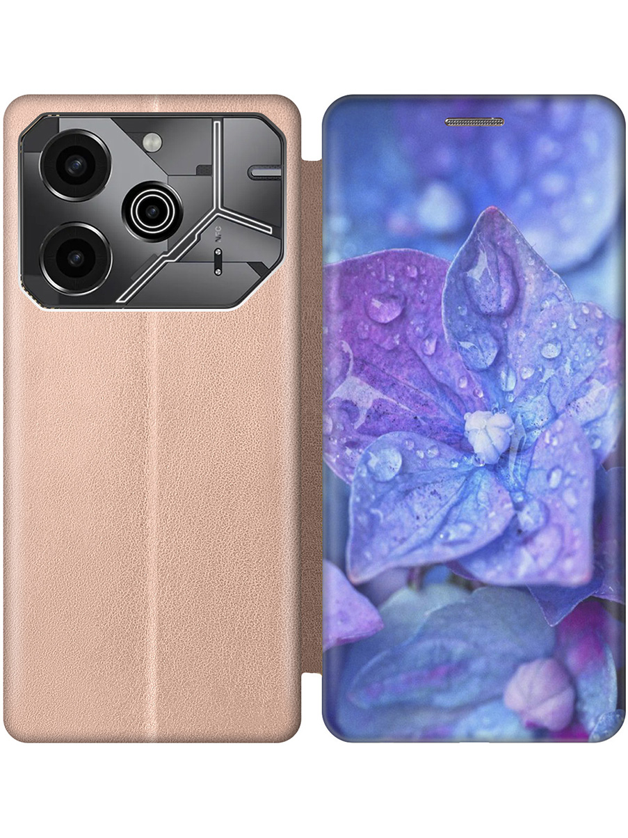 

Чехол-книжка на Tecno Pova 6 Pro с принтом "Голубой цветочек" золотой, Золотистый;голубой;фиолетовый, 781971022