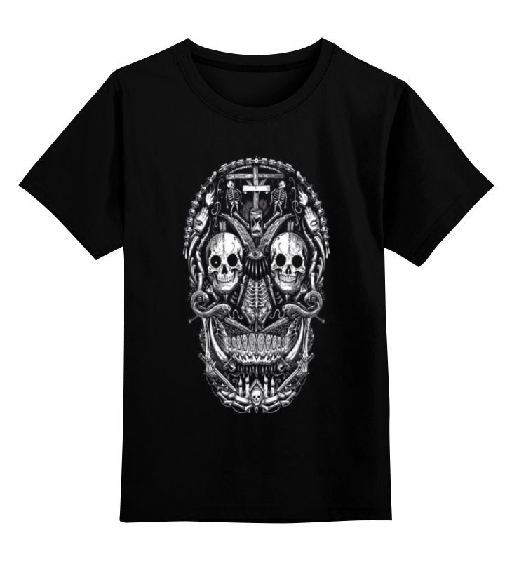 Купить 0000000999411, Детская футболка Printio Skull art цв.черный р.140,