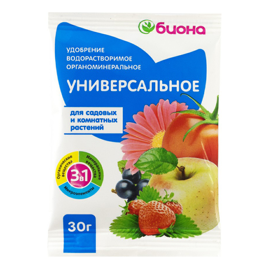 

Удобрение Биона водорастворимое органоминеральное 30 г в ассортименте