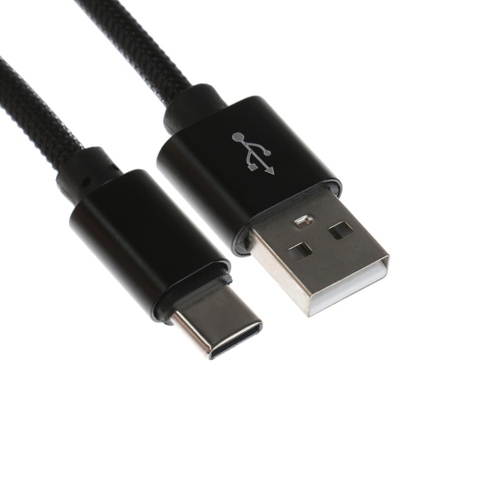 Кабель Type- C - USB, 2.1 А, оплётка нейлон, 1 метр, чёрный