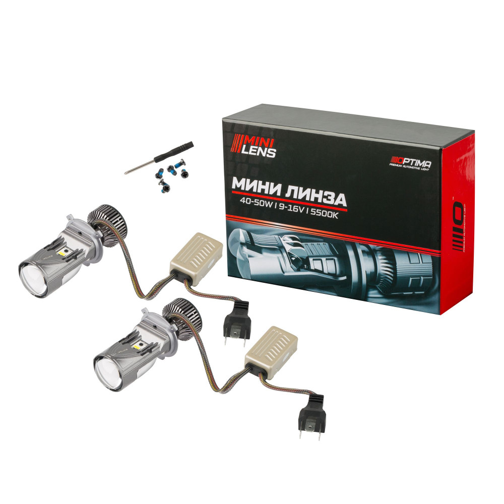 

Светодиодная Мини-линза Optima H4, 40W, 12V, 5500К, комплект 2 шт., mini lenses