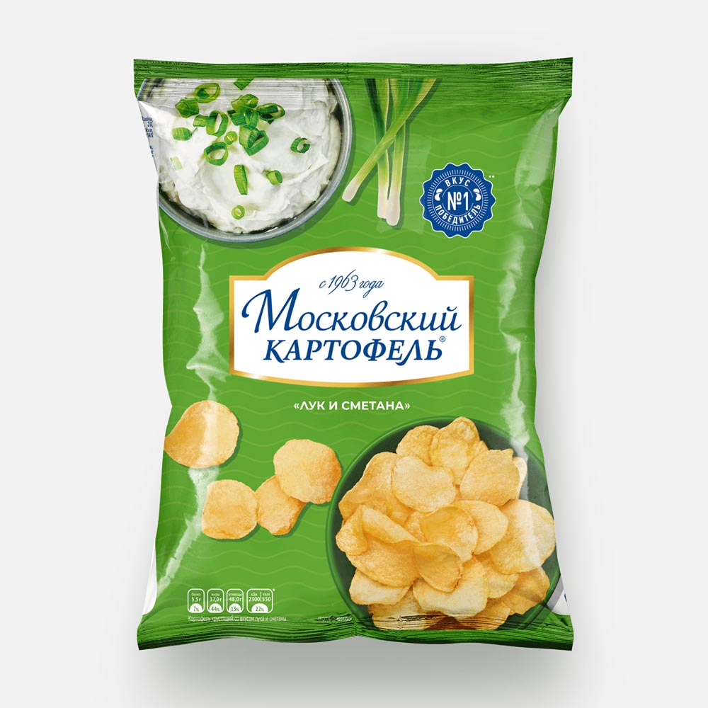 Чипсы Московский картофель со вкусом лука и сметаны, 60 г Россия