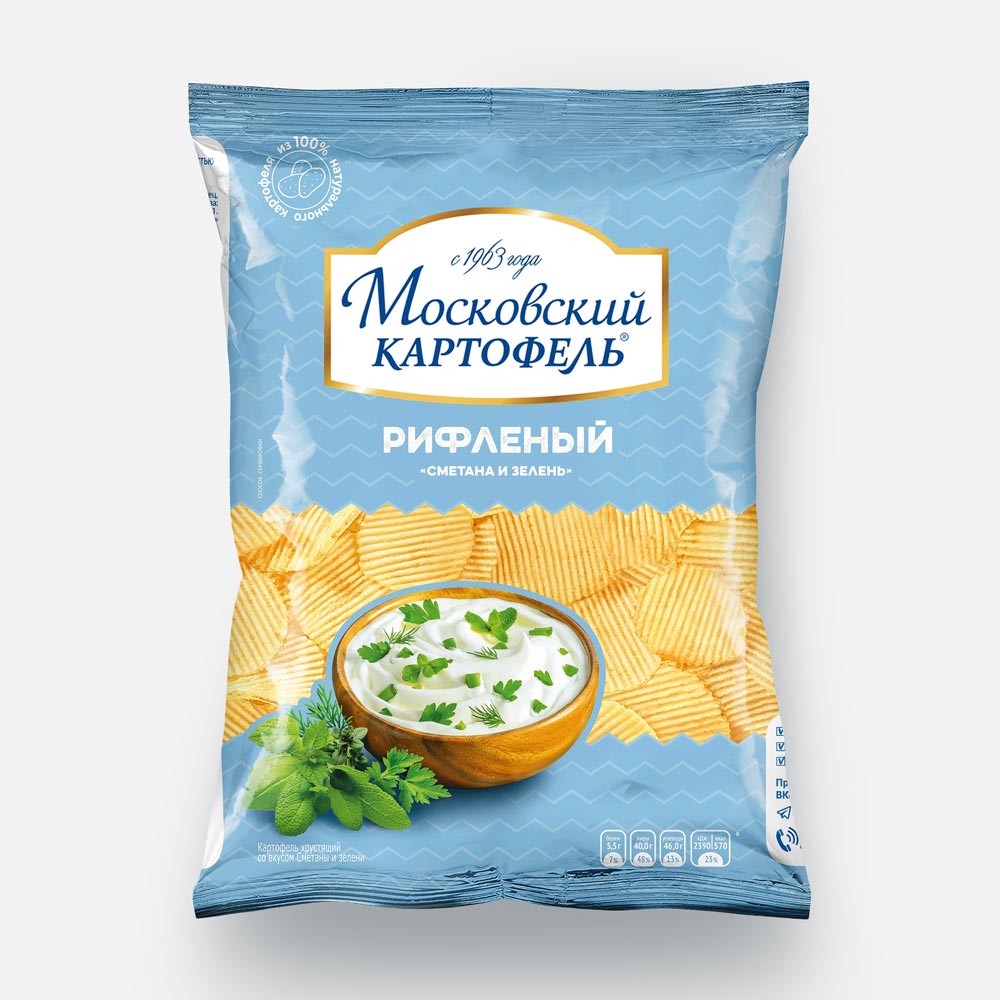 

Чипсы Московский картофель рифленые, со вкусом сметаны и зелени, 60 г