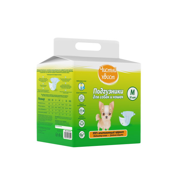 

ЧИСТЫЙ ХВОСТ 10 шт M 4-9 кг подгузники для собак и кошек 1х40