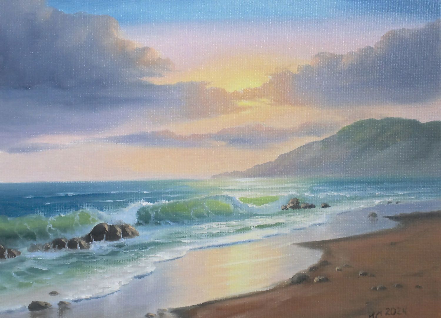 

Картина маслом Манящая музыка моря, холст 18х24 см, миниатюра, Манящая музыка моря