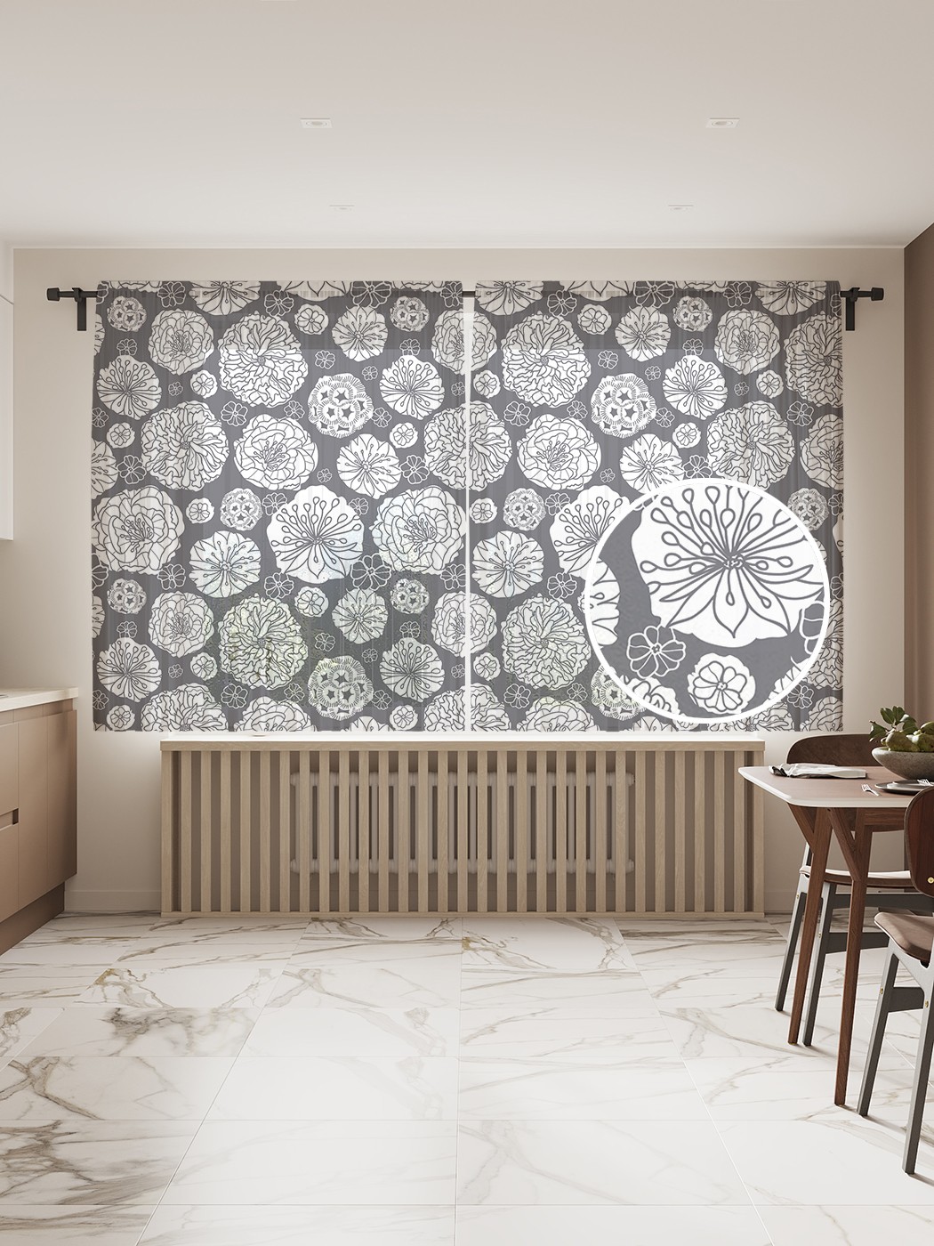 

Фототюль JoyArty "Серые одуванчики", 145x180 см (2 полотна со шторной лентой + 50 крючков), Серые одуванчики