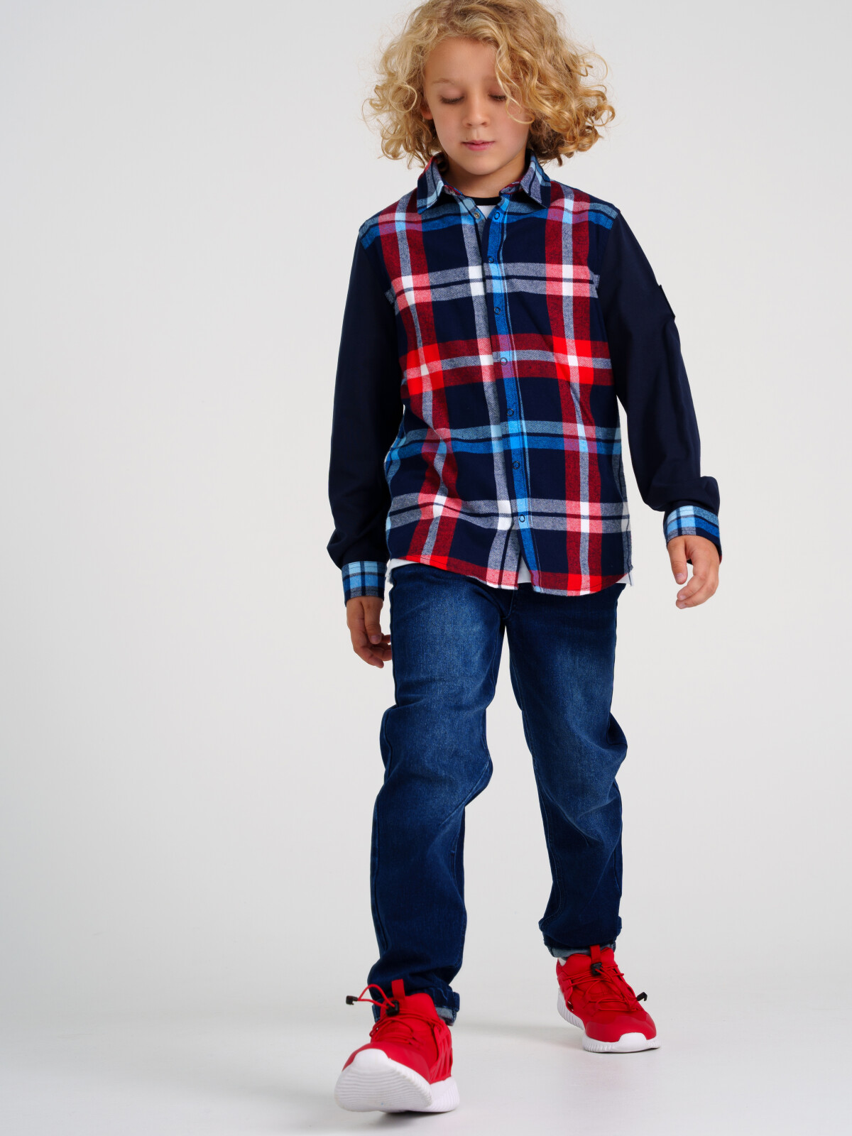 Сорочка текстильная для мальчиков PlayToday (regular fit), тёмно-синий,цветной, 164
