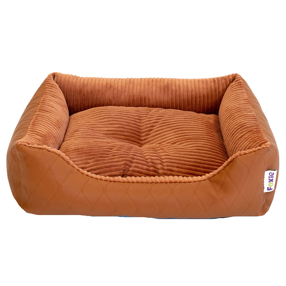 Лежанка для кошки, собаки Foxie Leather искусственная кожа, вельвет 50x60x18см оранжевый