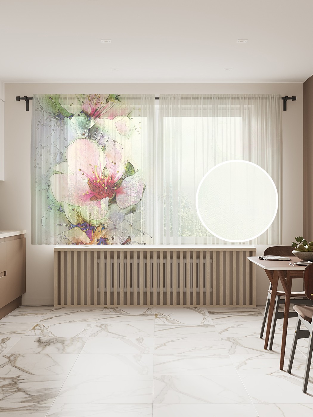 

Фототюль JoyArty "Нежная цветочная композиция" 145x180см (2 полотна с лентой + 50 крючков), Нежная цветочная композиция