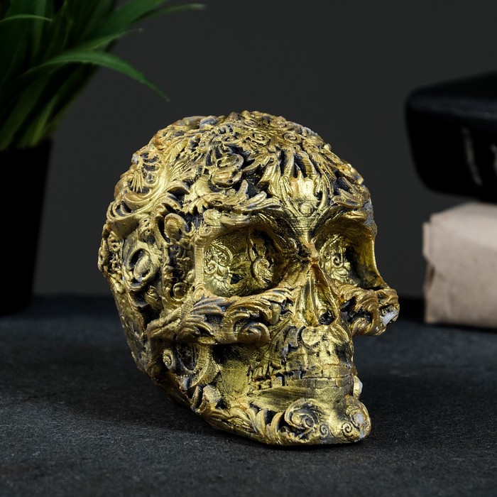 фото Статуэтка "череп цветной" состаренное золото 10х12х8см хорошие сувениры