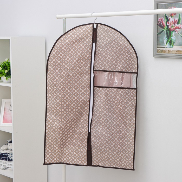 фото Чехол для одежды с пвх окном доляна «браун», 90×60 см, цвет коричневый