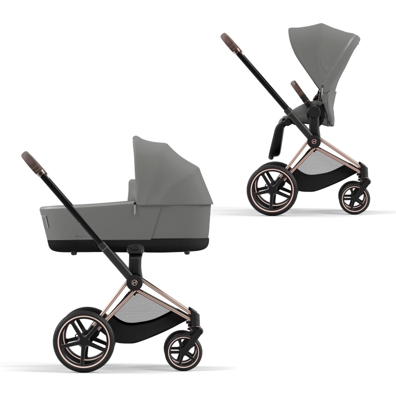 Коляска 2 в 1, Cybex Priam IV, шасси IV Rosegold, ручка Brown, текстиль Soho Grey коляска coya rosegold mirage grey с дождевиком cybex