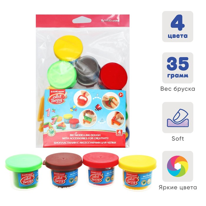 

Тесто для лепки с аксессуарами 4 баночки по 35г, ErichKrause ArtBerry Magic Numbers европо, Premium ArtBerry
