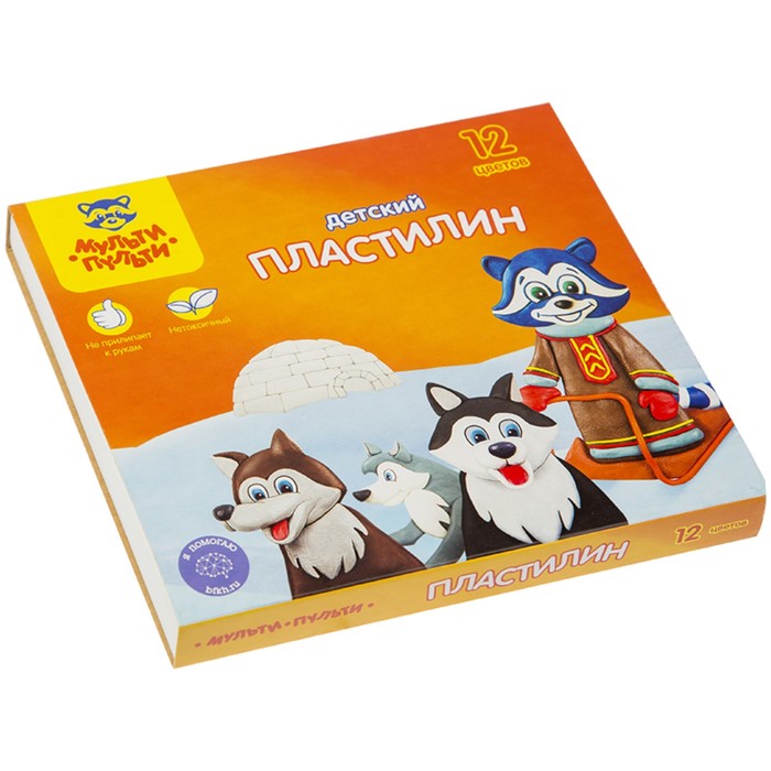 Пластилин 12 цветов Мульти-пульти, Енот на Аляске, стек, картонная упаковка, 180 г