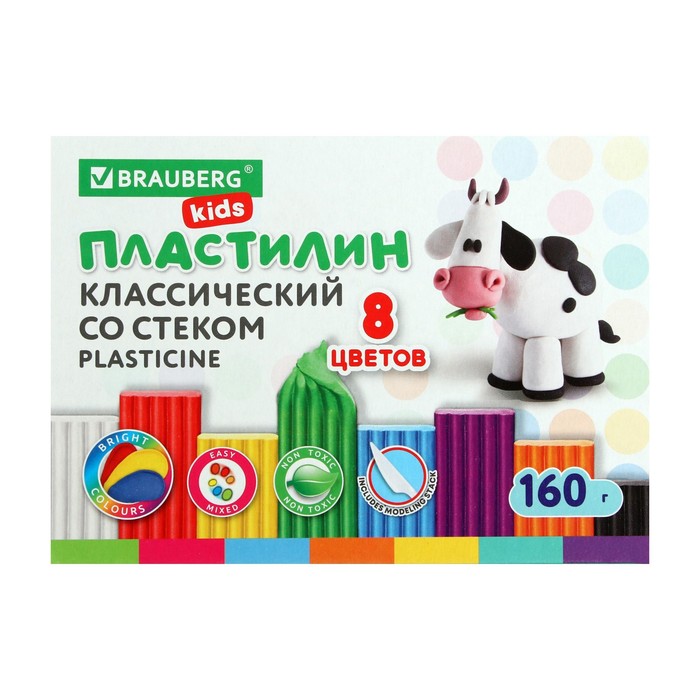 

Пластилин 8цв 160г BRAUBERG "KIDS", со стеком 106501