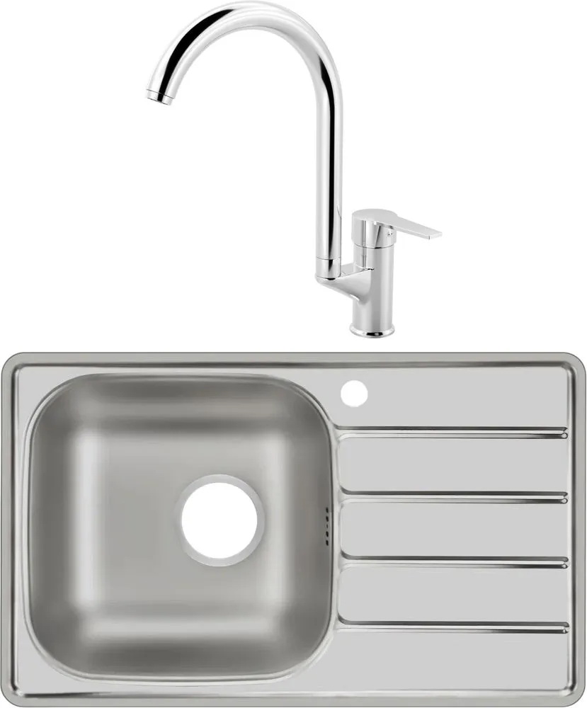 

Комплект Мойка Domaci Равенна Rand DGR 780*480 (6) L2TG L+СмесительMEGA Snow MG-SH03 хром