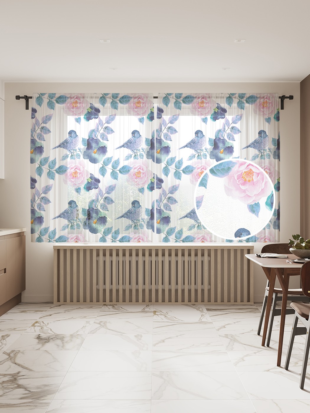 

Фототюль JoyArty "Птица в цветах", 145x180 см (2 полотна со шторной лентой + 50 крючков), Птица в цветах