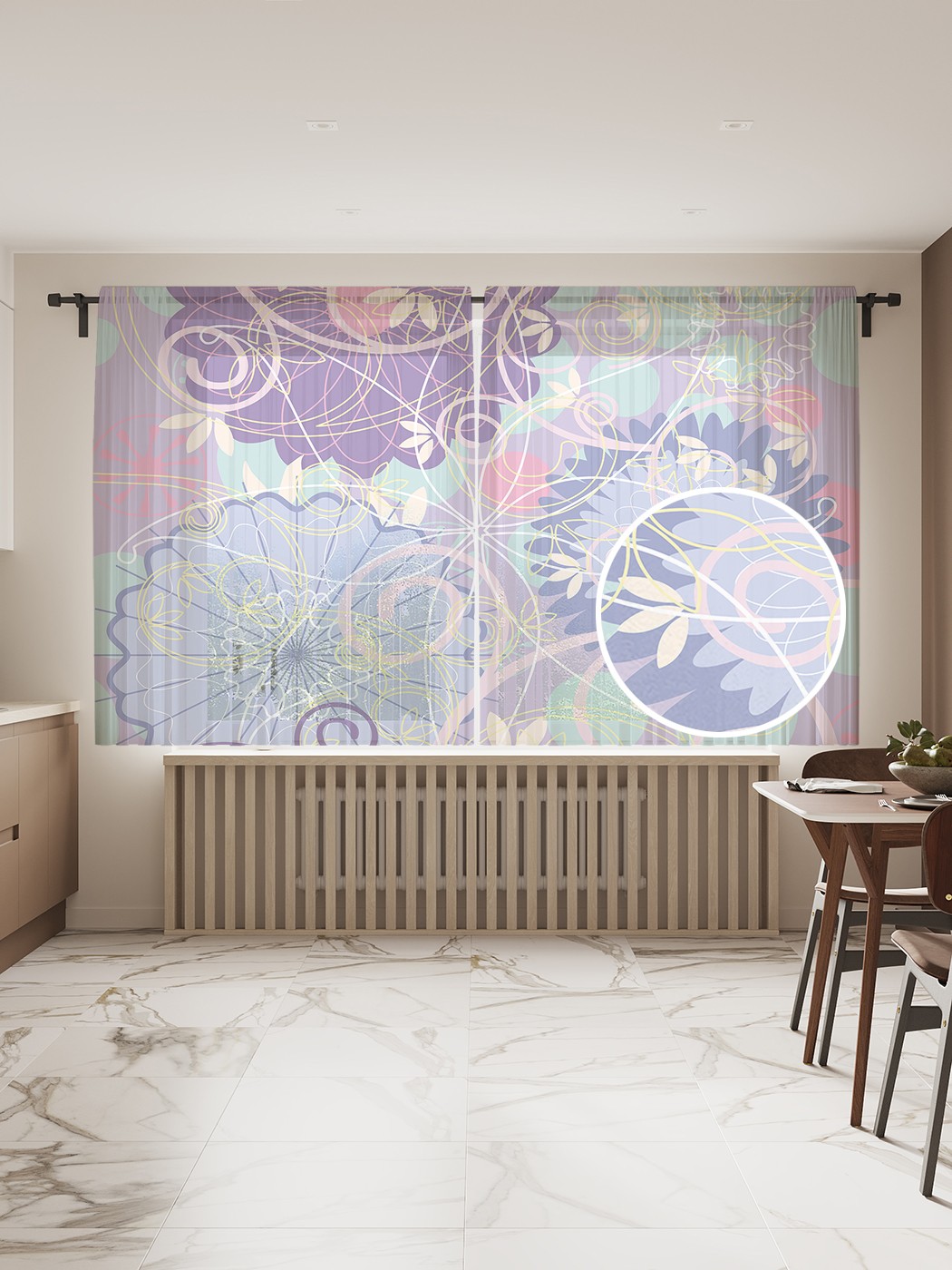 

Фототюль JoyArty "Спирали с цветами", 145x180см (2 полотна со шторной лентой + 50 крючков), Спирали с цветами