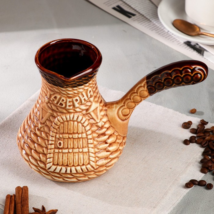 фото Турка для кофе таверна, бежевая, глазурь, 0.65 л керамика ручной работы