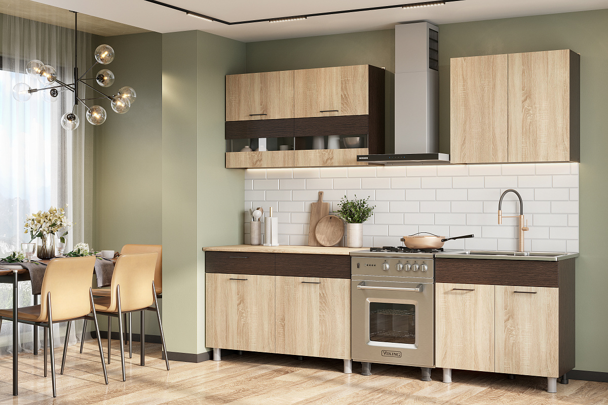 

Кухонный гарнитур SV-Мебель Босфор 2м 200x60x210 Дуб Венге/Дуб Сонома, Босфор
