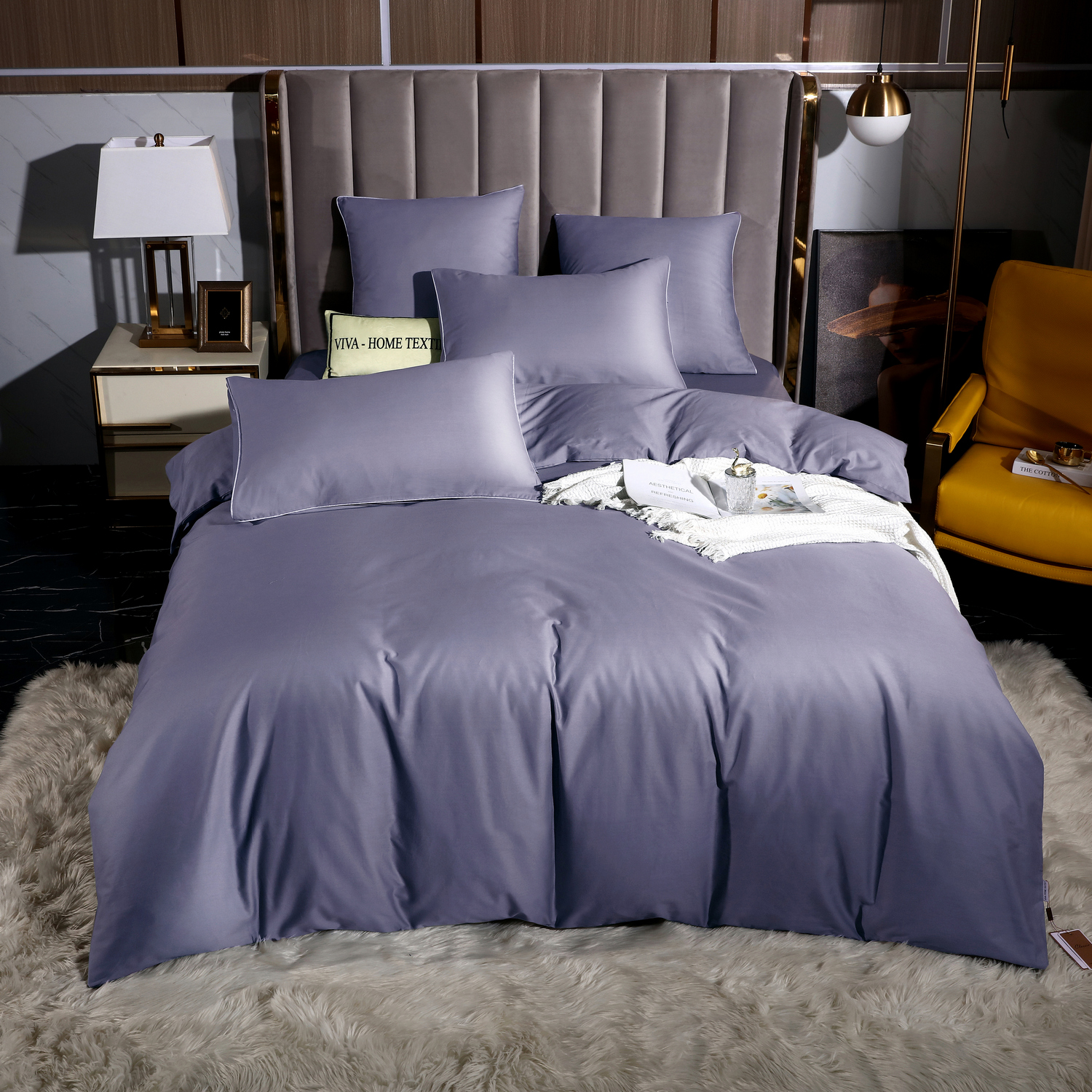 

Комплект постельного белья Однотонный Сатин Элитный на резинке, Viva - Home Textile, Евро, OCER