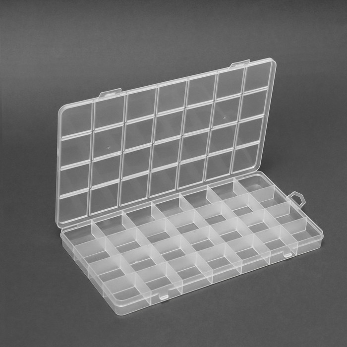 

Контейнер для декора, 28 ячеек, 13,2 × 22,3 × 1,8 см, цвет прозрачный