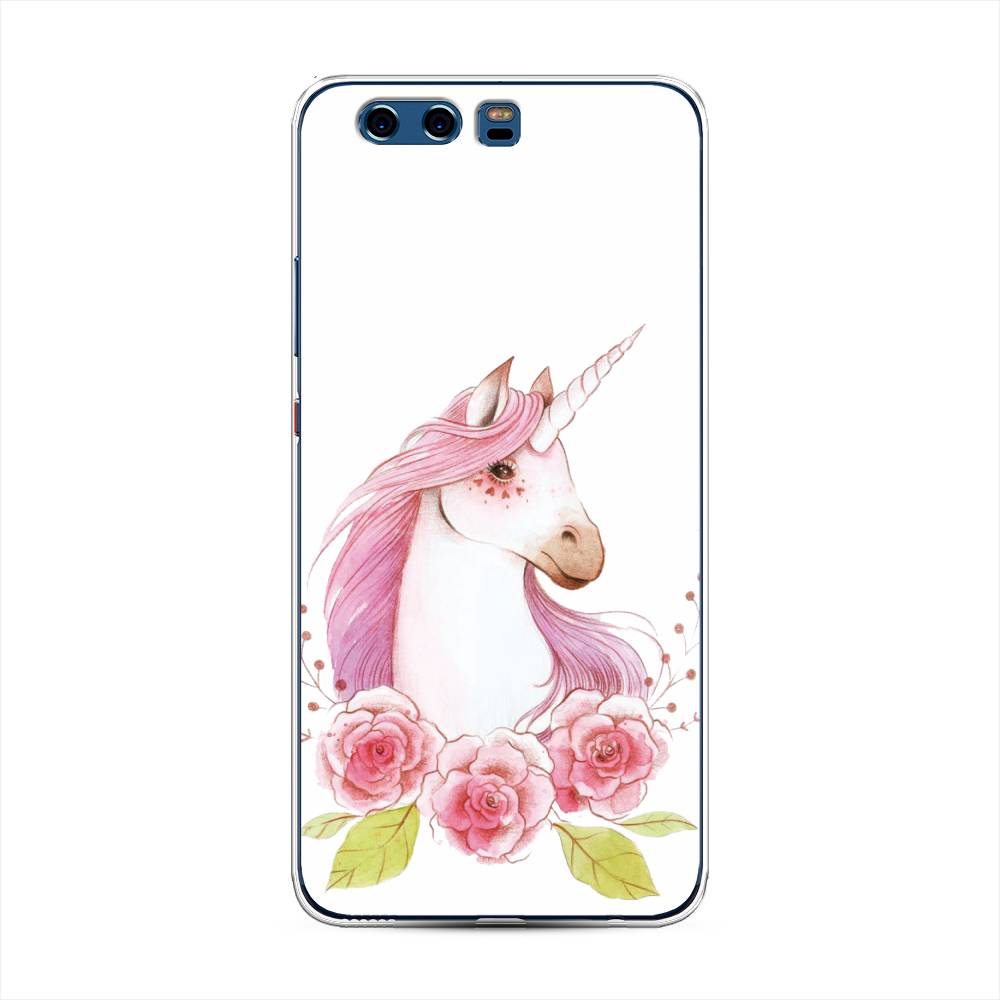

Чехол для Huawei P10 Plus "Единорог цветы", Белый;розовый;серый, 62350-1