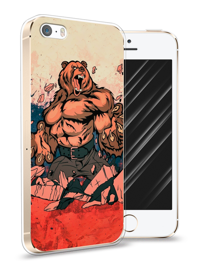 

Чехол Awog на Apple iPhone 5 / Айфон 5 "Медведь с флагом РФ", Разноцветный, 10350-2