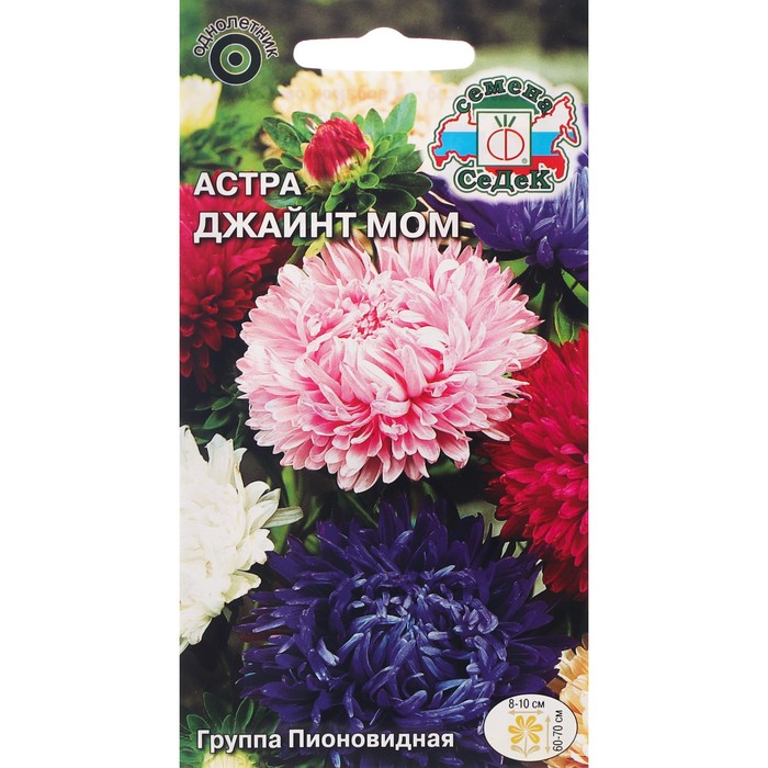 

Семена цветов цветок Астра Джайнт Мом (китайская, пионовидная, смесь белой, розовой, малин