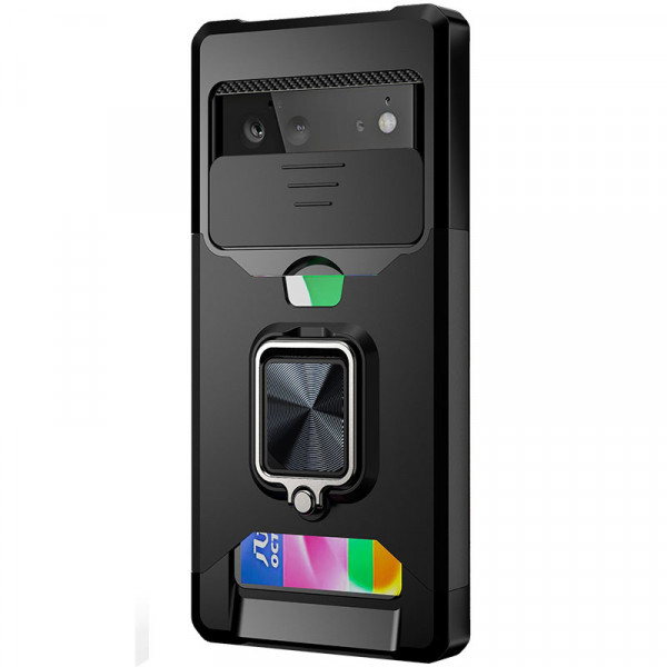 

Чехол с кольцом, отделением для карты и шторкой камеры для Google Pixel 6, черный, Multi Case