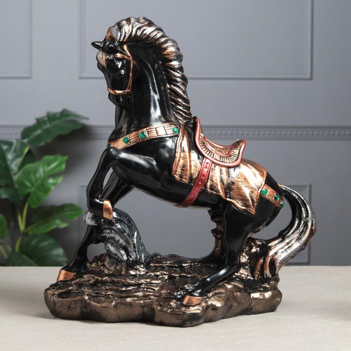 фото Статуэтка конь на дыбах, чёрная, 35х16х37 см premium gips