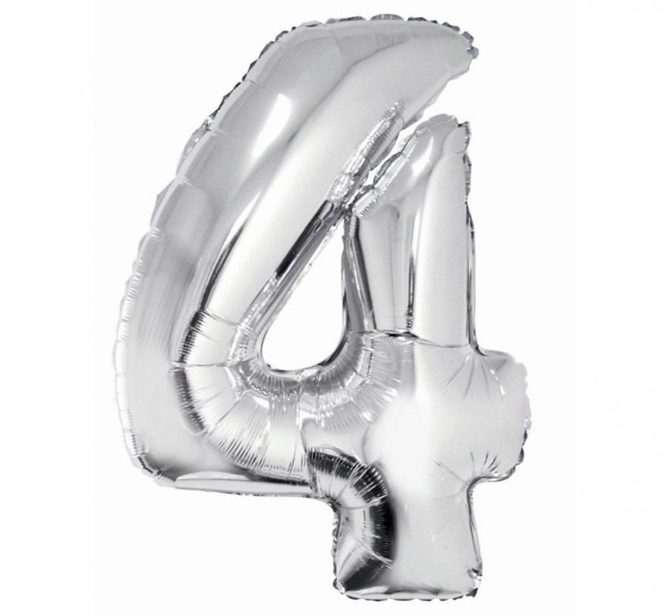 

Шар фольгированный 40 К Цифра 4, Silver, Серебристый