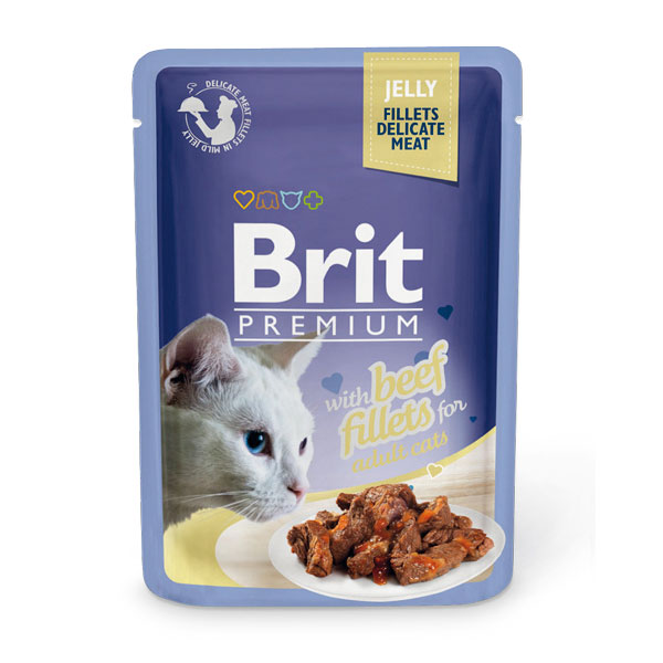 фото Влажный корм для кошек brit fillets in jelly , говядина, 24шт, 85г