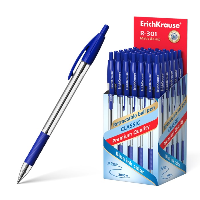 

Ручка шариковая автоматическая Erich Krause R-301 Classic Matic & Grip, стержень синий, 1.