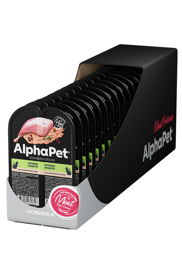 Консервы для кошек AlphaPet Superpremium, паштет, кролик, 15 шт по 80 г