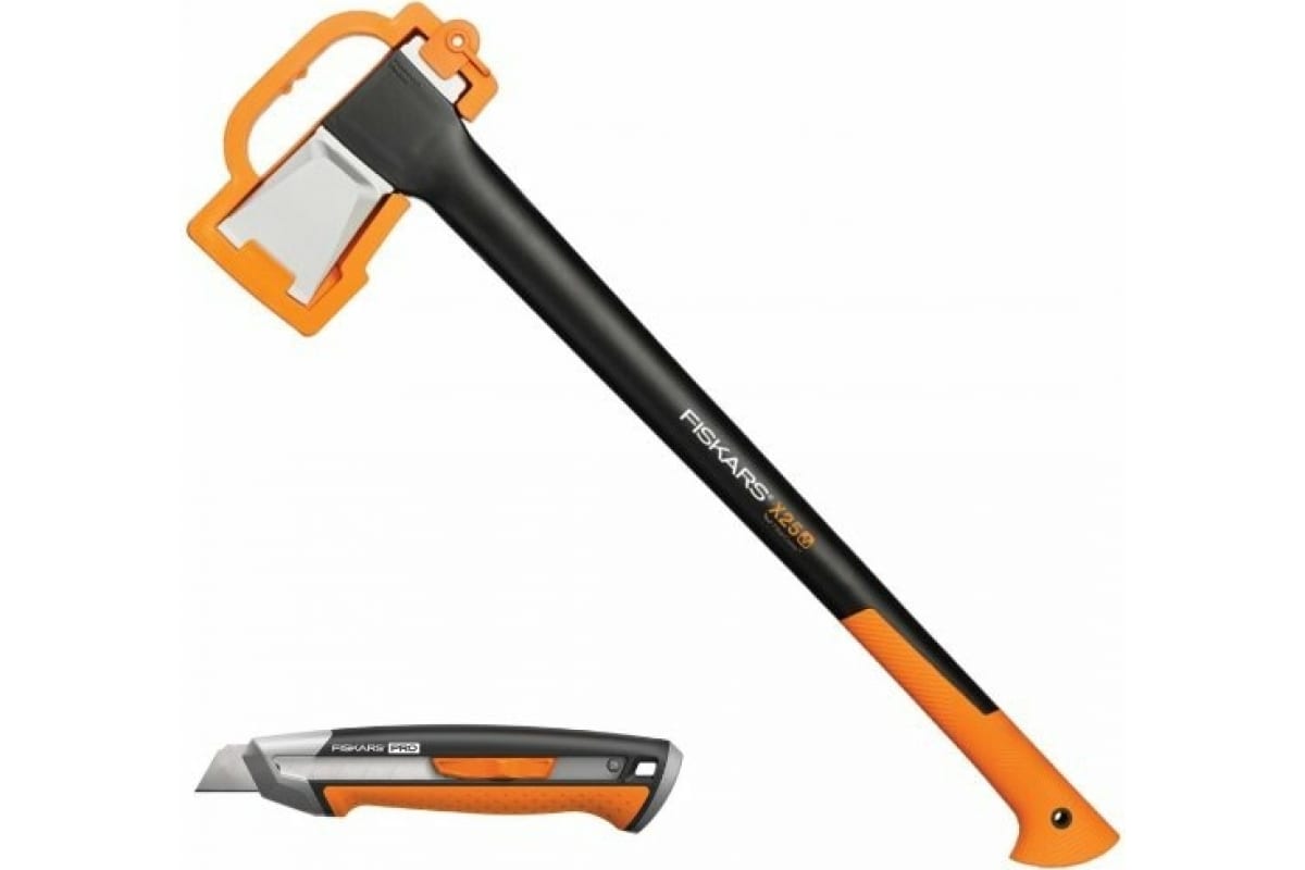 

Набор Fiskars: топор Х25, строительный нож CarbonMax