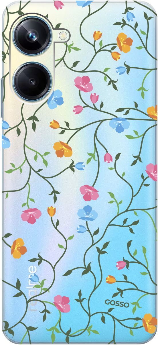 

Силиконовый чехол на Realme 10 Pro "Сurly Flowers" прозрачный, Прозрачный;голубой, 158597