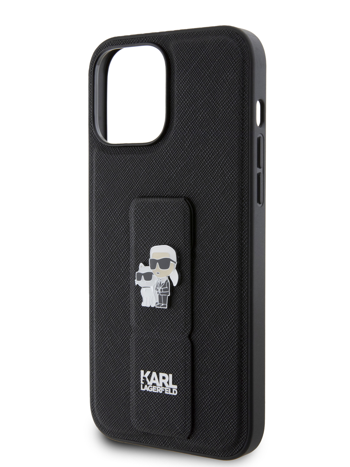 Чехол Karl Lagerfeld для iPhone 14 Pro Max с подставкой из экокожи metal Hard Black