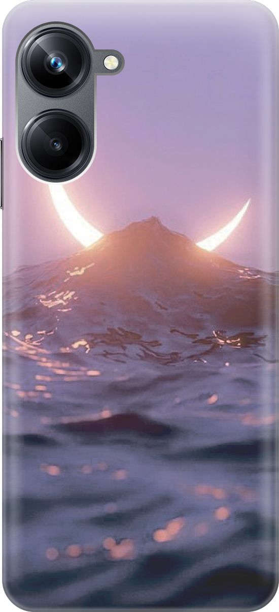 

Силиконовый чехол на Realme 10 Pro "Месяц и море", Желтый;розовый, 158594