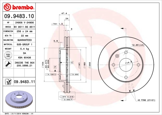 

Тормозной диск brembo комплект 1 шт. 09948311