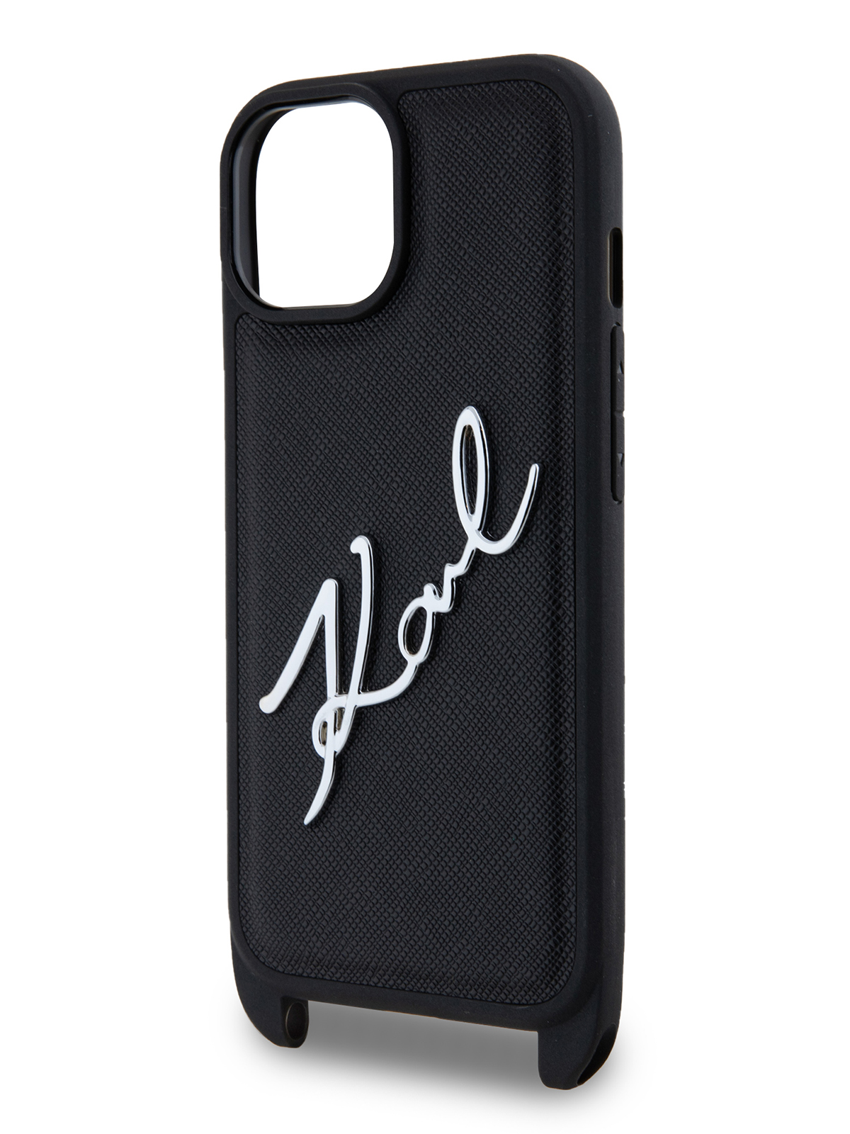 Чехол Karl Lagerfeld для iPhone 15 из экокожи с ремнем Autograph Hard Black