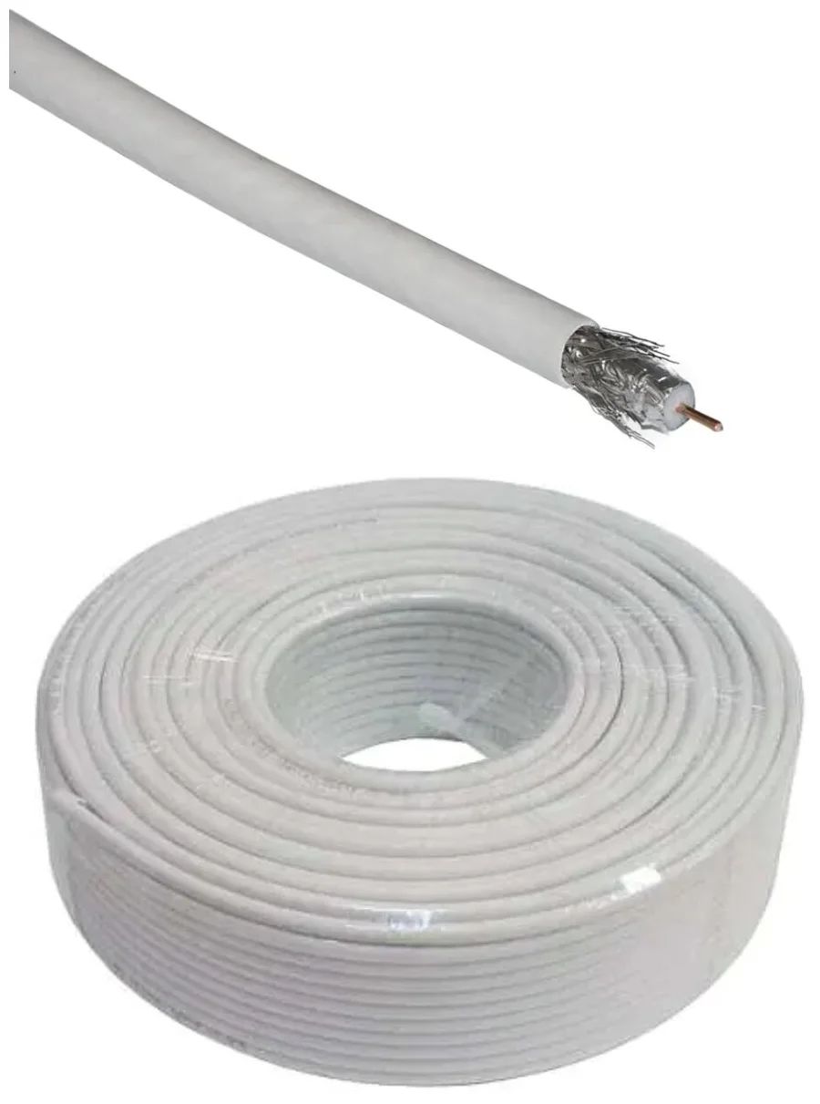 Кабель NoBrand TV - F-plug, 100м белый (RG-6U_100)