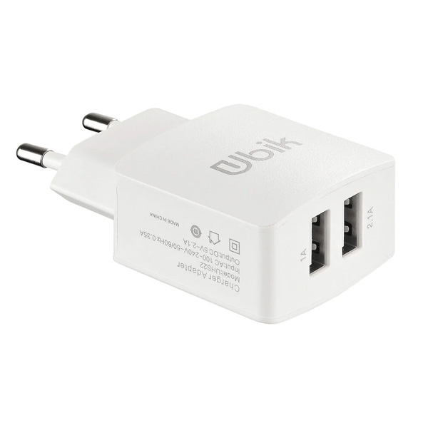 

Сетевое зарядное устройство Ubik UHS22 отсутствует 2xUSB 2,1 А белый, UHS22