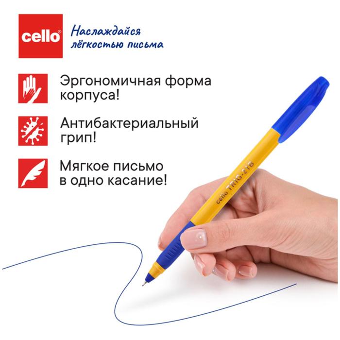 

Ручка шариковая Cello Tri-Grip yellow barrel, узел 0.7 мм, резиновый упор, чернила синие,