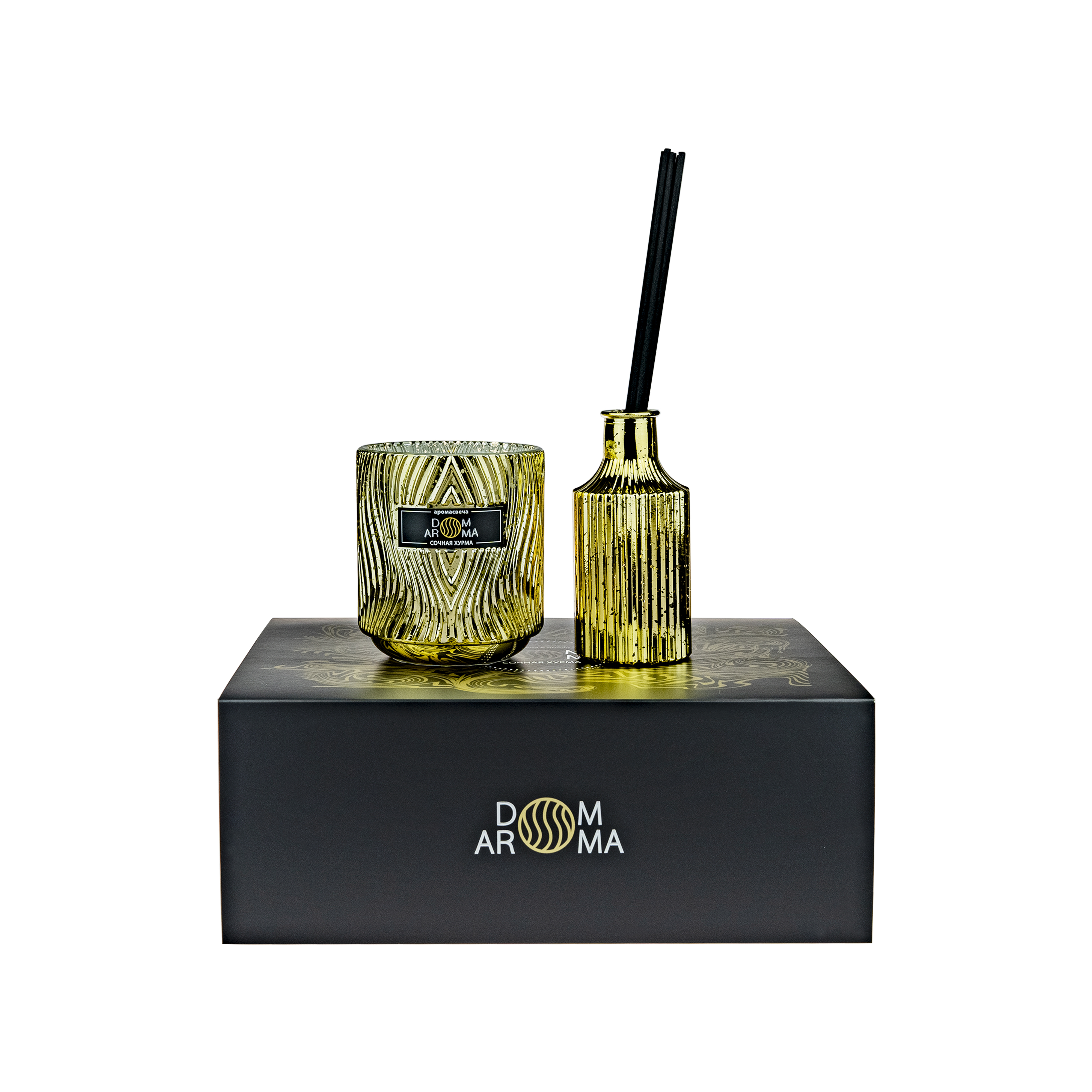 Подарочный набор DOM AROMA Сочная хурма свеча 420 гр + диффузор 150 мл