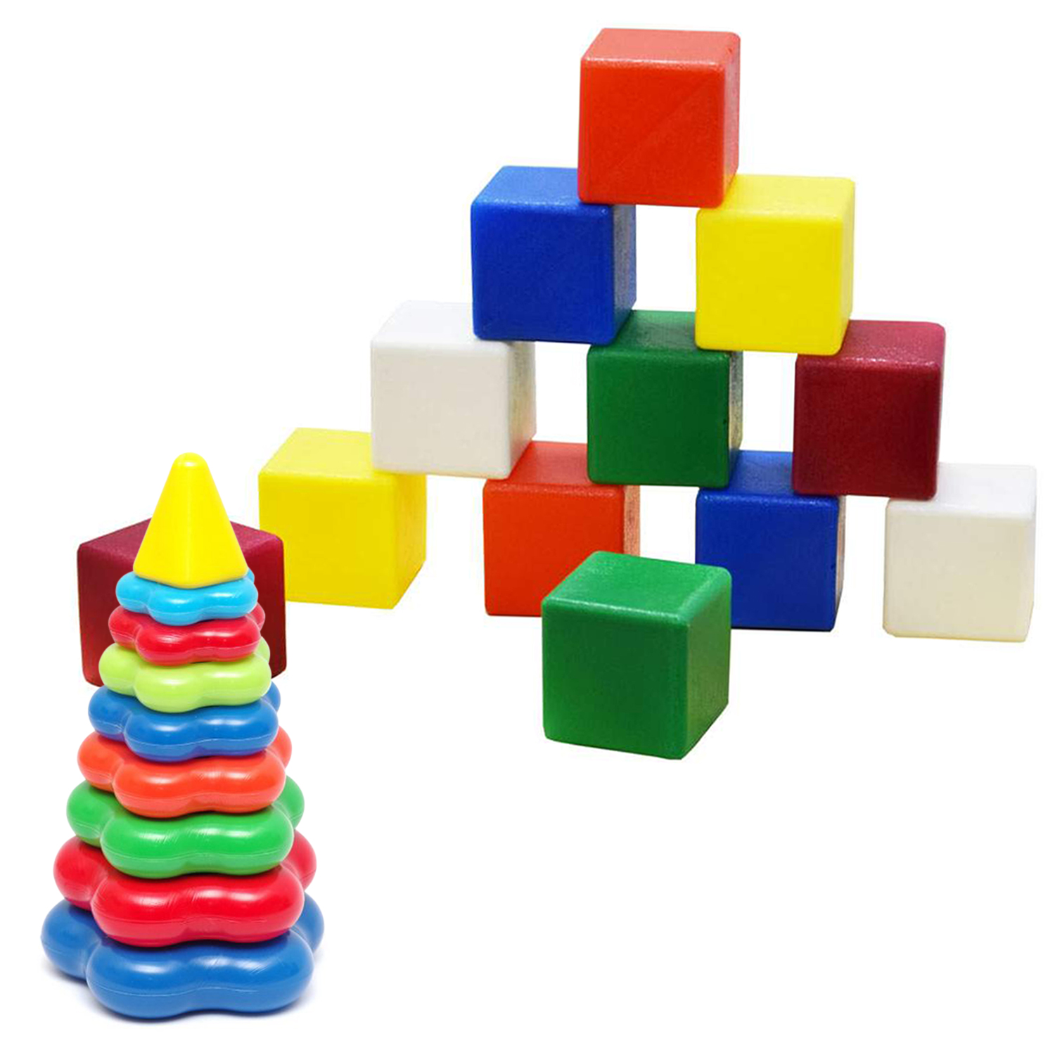 фото Развивающие игрушки karolina toys пирамида детская большая+набор кубики большие, 12 дет.