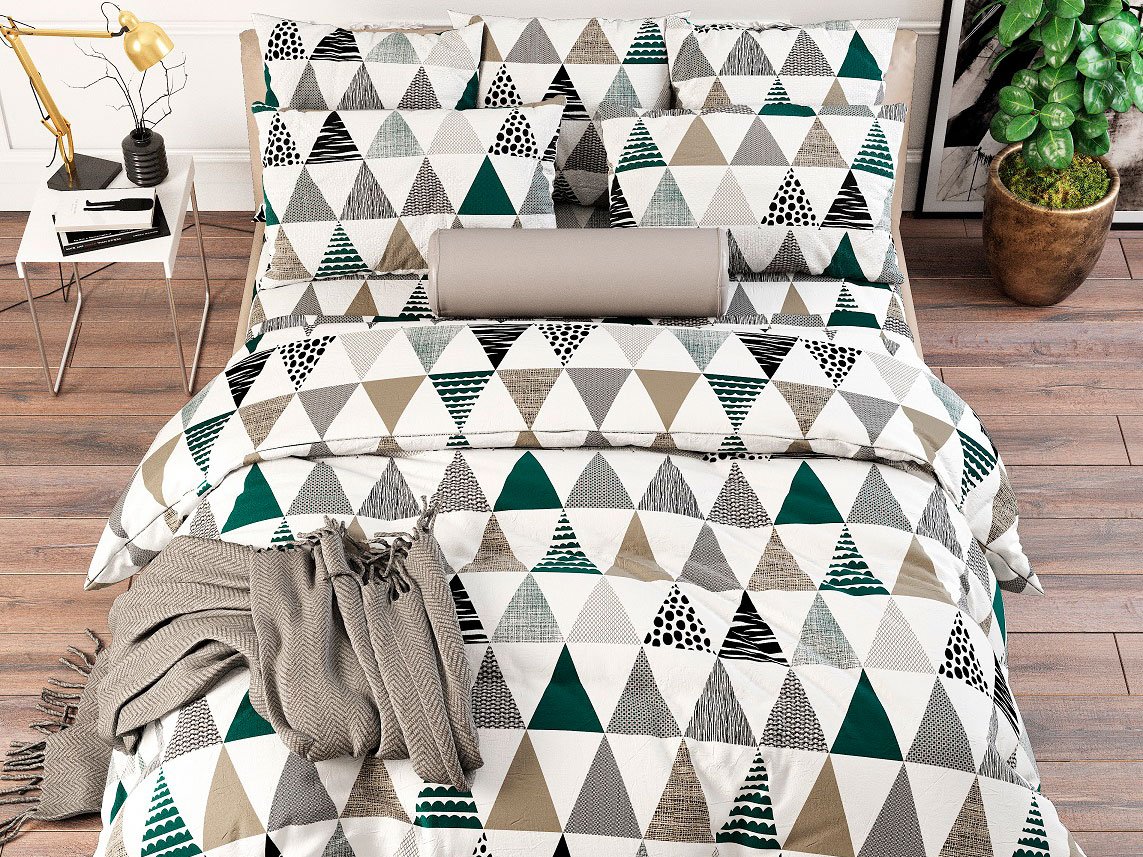 фото Комплект постельного белья разноцветная геометрия треугольники, поплин, полутороспальный инфотекс