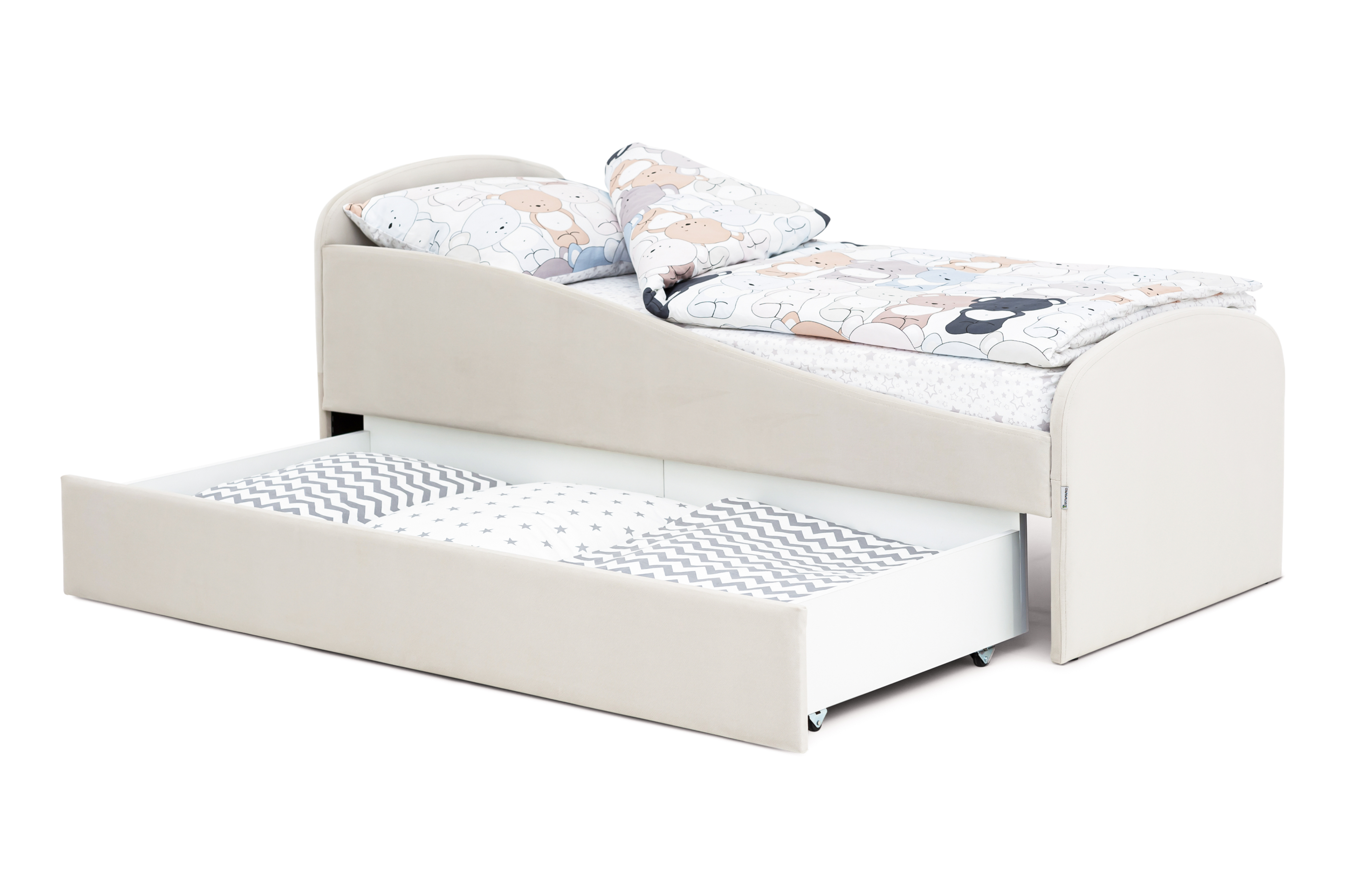 Детская мягкая кровать с ящиком Бельмарко Letmo ванильный велюр