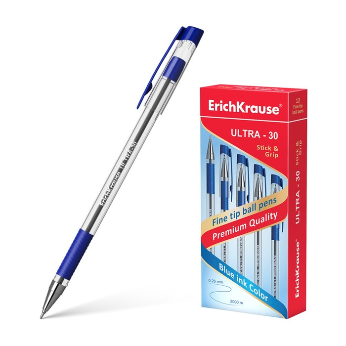 

Ручка шариковая ErichKrause ULTRA-30, узел-игла 0.7 мм, чернила синие, резиновый упор, дли, U-serias