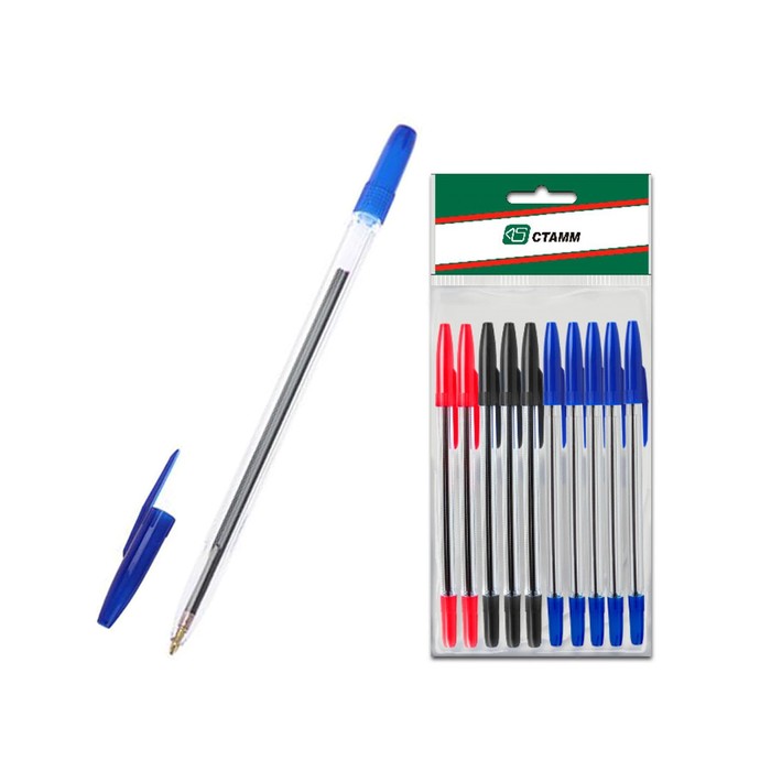 

Набор ручек шариковых микс 3 цвета 10 штук «Стамм» 511, узел 1.0 мм, чернила: 5 синие, 2 к